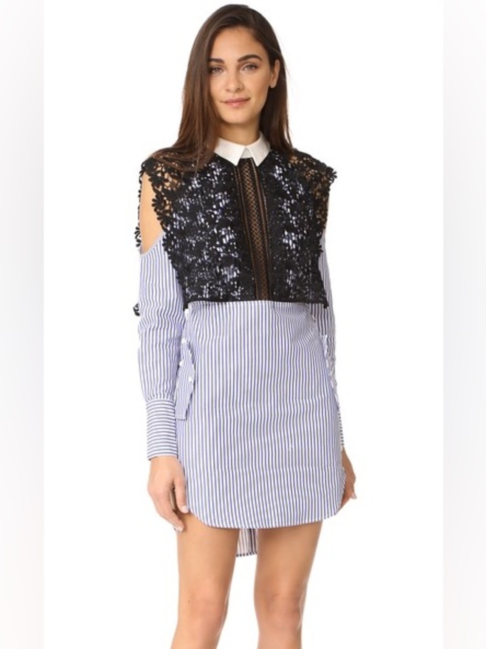Self-Portrait Stripe Shirting Cape Dress